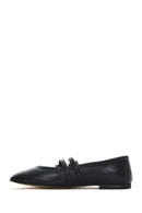 Women's Black Double Buckled Stoned Leather Ballerinas | Derimod Women's Black Double Buckled Stoned Leather Ballerinas | Derimod