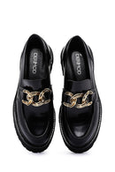 Kadın Siyah Zincir Detaylı Deri Maskülen Loafer | Derimod Kadın Siyah Zincir Detaylı Deri Maskülen Loafer | Derimod