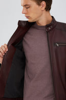 Maxim Men's Claret Red Leather Jacket | Derimod Maxim Men's Claret Red Leather Jacket | Derimod