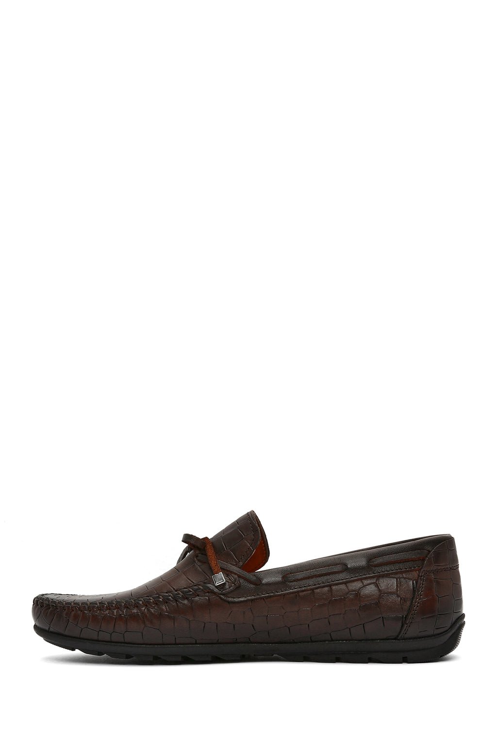 Erkek Kahverengi Kroko Desenli Deri Casual Loafer