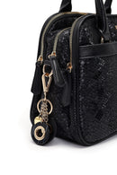 Woman Black Long-Strap Printed Shoulder Bag | Derimod Woman Black Long-Strap Printed Shoulder Bag | Derimod