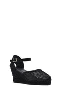 Women's Black Ankle Buckle Wedge Heel Espadrille Sandals | Derimod Women's Black Ankle Buckle Wedge Heel Espadrille Sandals | Derimod