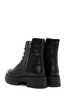 Women's Black Double Zipper Lace-Up Leather Combat Boots | Derimod Women's Black Double Zipper Lace-Up Leather Combat Boots | Derimod