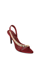 Woman Burgundy Embellished High Stiletto-Heel Sandal | Derimod Woman Burgundy Embellished High Stiletto-Heel Sandal | Derimod