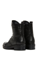 Women's Black Leather Zippered Stone Flat Boots | Derimod Women's Black Leather Zippered Stone Flat Boots | Derimod