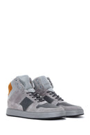 Men's Gray Leather High Top Sneaker | Derimod Men's Gray Leather High Top Sneaker | Derimod