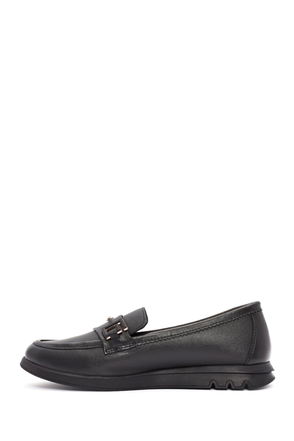 Kadın Siyah Toka Detaylı Deri Comfort Loafer