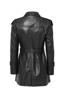 Annamaria Women's Black Belt Detailed Regular Leather Trench Coat | Derimod Annamaria Women's Black Belt Detailed Regular Leather Trench Coat | Derimod