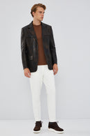 Kane Men's Brown Vintage Blazer Safari Leather Jacket | Derimod Kane Men's Brown Vintage Blazer Safari Leather Jacket | Derimod