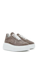 Women's Mink Lace-Up Thick-Sole Suede Leather Sneakers | Derimod Women's Mink Lace-Up Thick-Sole Suede Leather Sneakers | Derimod