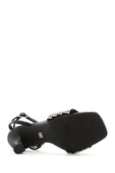Women's Black Stone Heeled Sandals | Derimod Women's Black Stone Heeled Sandals | Derimod