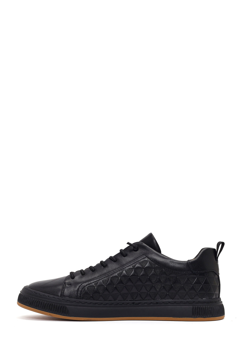 Erkek Siyah Bağcıklı Baskılı Deri Sneaker
