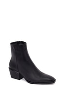 Woman Black Zip Closure Short Thick-Heeled Leather Cowboy Boots | Derimod Woman Black Zip Closure Short Thick-Heeled Leather Cowboy Boots | Derimod