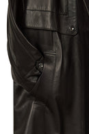 Adele Woman Black A-Line Hooded Fur Collar Leather Overcoat | Derimod Adele Woman Black A-Line Hooded Fur Collar Leather Overcoat | Derimod