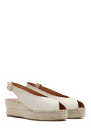 Women's Cream Ankle Buckle Wedge Heel Leather Espadrille Sandals | Derimod Women's Cream Ankle Buckle Wedge Heel Leather Espadrille Sandals | Derimod
