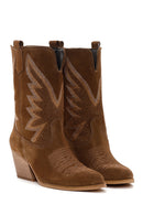 Women's Brown Stone Leather Cowboy Boots | Derimod Women's Brown Stone Leather Cowboy Boots | Derimod