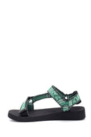 Women's Green Patterned Flat Sandals | Derimod Women's Green Patterned Flat Sandals | Derimod