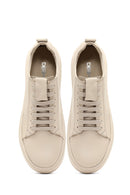 Women's Beige Lace-Up Thick-Soled Leather Sneaker | Derimod Women's Beige Lace-Up Thick-Soled Leather Sneaker | Derimod