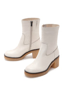 Women's Beige Leather Zippered Heeled Boots | Derimod Women's Beige Leather Zippered Heeled Boots | Derimod
