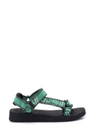 Women's Green Patterned Flat Sandals | Derimod Women's Green Patterned Flat Sandals | Derimod