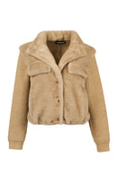 Cortina Women's Beige Short Teddy Coat | Derimod Cortina Women's Beige Short Teddy Coat | Derimod