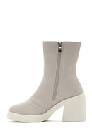 Women's Beige Zippered Heeled Casual Boots | Derimod Women's Beige Zippered Heeled Casual Boots | Derimod