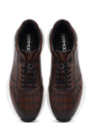 Erkek Kahverengi Kroko Desenli Bağcıklı Deri Sneaker | Derimod Erkek Kahverengi Kroko Desenli Bağcıklı Deri Sneaker | Derimod