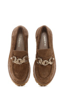 Kadın Taba Süet Deri Tokalı Maskülen Loafer | Derimod Kadın Taba Süet Deri Tokalı Maskülen Loafer | Derimod