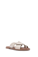 Women's Cream Leather Slippers | Derimod Women's Cream Leather Slippers | Derimod