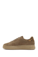 Women's Tan Lace-Up Suede Leather Sneakers | Derimod Women's Tan Lace-Up Suede Leather Sneakers | Derimod