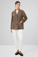 Gloria Women's Mink Oversize Suede Leather Jacket | Derimod Gloria Women's Mink Oversize Suede Leather Jacket | Derimod