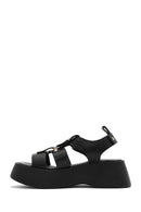 Women's Black Ankle Strap Thick Soled Leather Sandals | Derimod Women's Black Ankle Strap Thick Soled Leather Sandals | Derimod