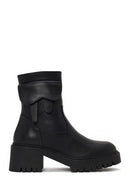 Woman Black Zip Closure Chunky-heeled Leather Boots | Derimod Woman Black Zip Closure Chunky-heeled Leather Boots | Derimod