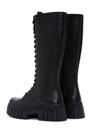 Women's Black Leather Zippered Thick Soled Boots | Derimod Women's Black Leather Zippered Thick Soled Boots | Derimod
