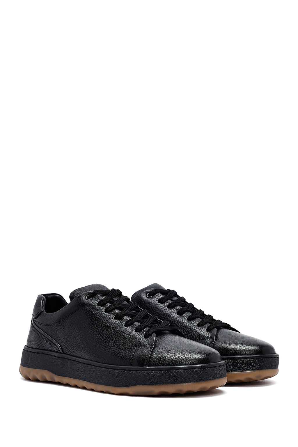 Erkek Siyah Bağcıklı Deri Sneaker