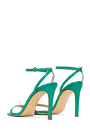 Women's Green Leather Heeled Sandals | Derimod Women's Green Leather Heeled Sandals | Derimod