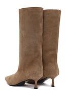 Women's Beige Thin Heeled Suede Leather Boot | Derimod Women's Beige Thin Heeled Suede Leather Boot | Derimod