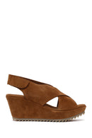 Woman Mink Strappy Wedge Heel Suede Sandal | Derimod Woman Mink Strappy Wedge Heel Suede Sandal | Derimod