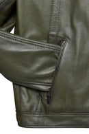 Lucas Men's Khaki Mandarin Collar Leather Jacket | Derimod Lucas Men's Khaki Mandarin Collar Leather Jacket | Derimod