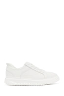 Men's White Lace-Up Thick-Soled Leather Sneaker | Derimod Men's White Lace-Up Thick-Soled Leather Sneaker | Derimod