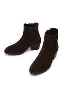 Woman Brown Chunky-Heeled Suede Chelsea Boots | Derimod Woman Brown Chunky-Heeled Suede Chelsea Boots | Derimod
