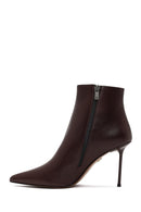 Women's Burgundy Zippered Thin Heeled Leather Boot | Derimod Women's Burgundy Zippered Thin Heeled Leather Boot | Derimod