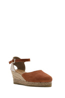 Women's Orange Ankle Strap Wedge Heel Suede Leather Espadrilles | Derimod Women's Orange Ankle Strap Wedge Heel Suede Leather Espadrilles | Derimod
