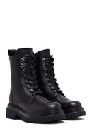 Woman Black Zippered Lace-Up Thick Sole Leather Postal Boots | Derimod Woman Black Zippered Lace-Up Thick Sole Leather Postal Boots | Derimod