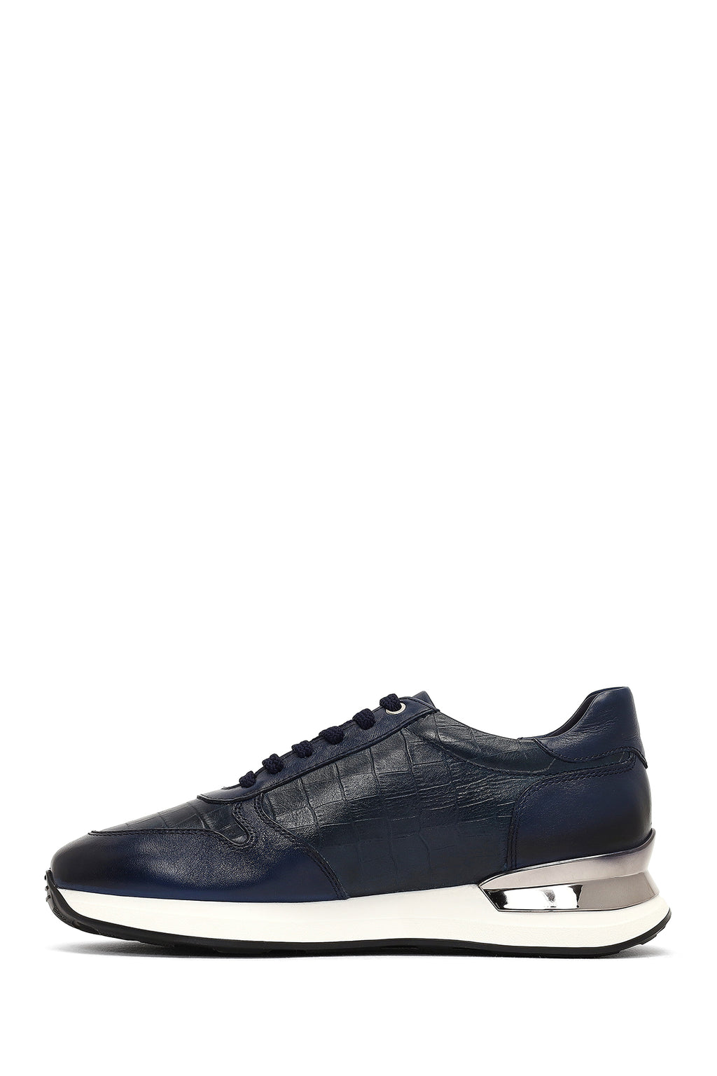 Erkek Lacivert Bağcıklı Kalın Tabanlı Deri Sneaker