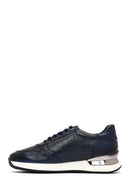 Men's Navy Blue Lace-Up Thick Sole Leather Sneaker | Derimod Men's Navy Blue Lace-Up Thick Sole Leather Sneaker | Derimod