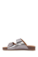 Women's Brown Metallic Leather Double Buckle Comfort Slippers | Derimod Women's Brown Metallic Leather Double Buckle Comfort Slippers | Derimod