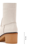 Women's Beige Leather Zippered Heeled Boots | Derimod Women's Beige Leather Zippered Heeled Boots | Derimod
