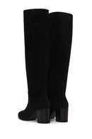 Woman Black Thick-Heeled Suede Boots | Derimod Woman Black Thick-Heeled Suede Boots | Derimod