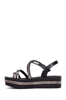 Women's Black Stone Thick Soled Flat Sandals | Derimod Women's Black Stone Thick Soled Flat Sandals | Derimod